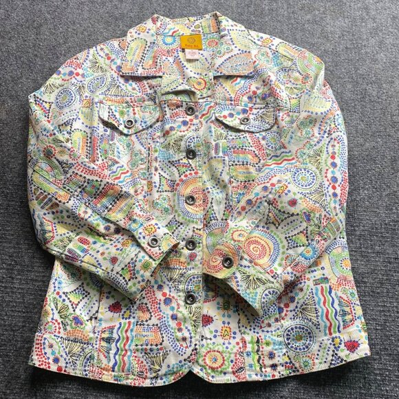 Ruby Rd Jacket Womens 12 Vibrant Multicolor Flora Geometric Jean Denim Coat Boho - Picture 6 of 13